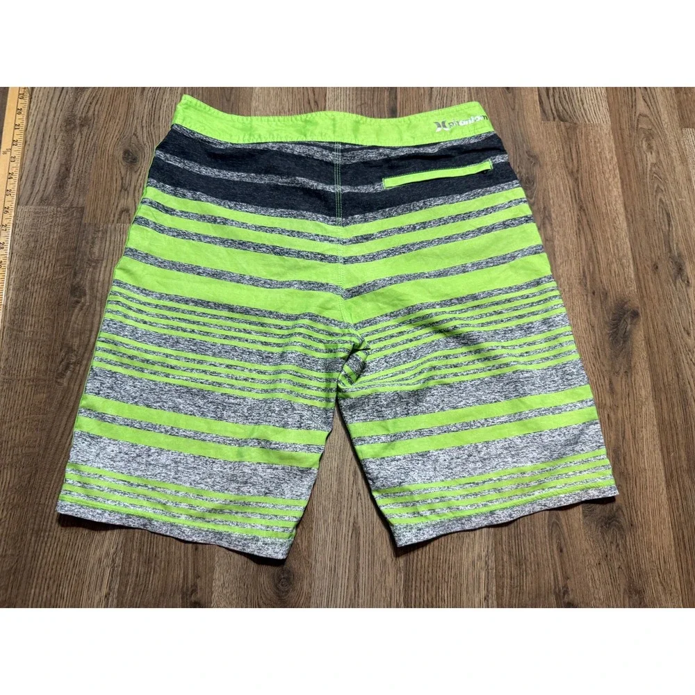Hurley Shorts Mens Size 33 Lime Green Striped Swim Trunks Buckle Exclusive